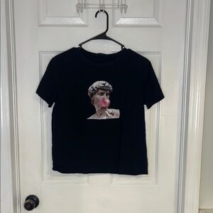 SHEIN Black Tee with Statue and Pink Bubblegum Print